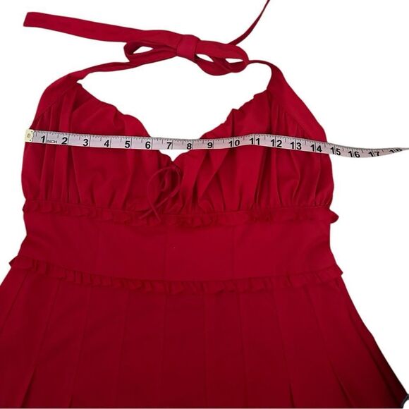 Anna Grace Red Rockabilly Halter Dress Size Medium Vtg Pin-Up Retro Pockets - Picture 6 of 11